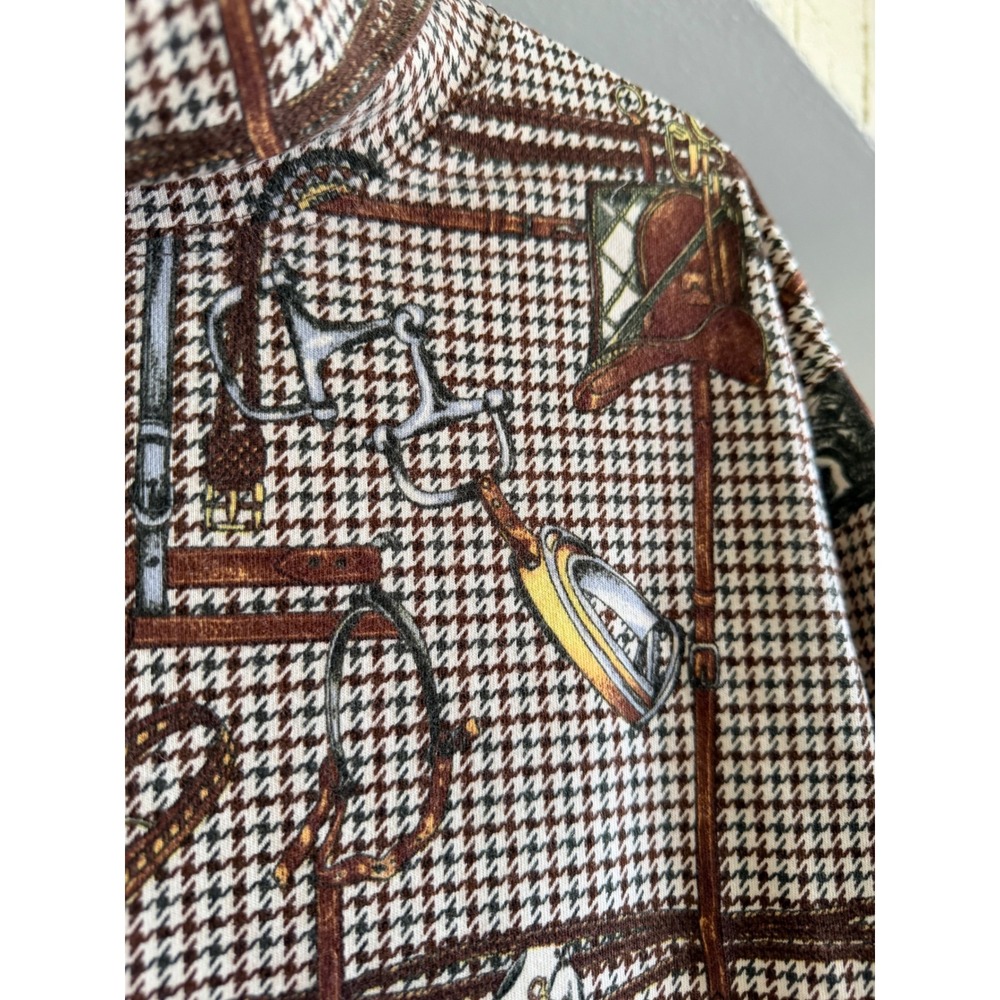 Jones New York Brown Equestrian Houndstooth Long Sleeve Tunic Top 1X Luxury Prep - Picture 5 of 9